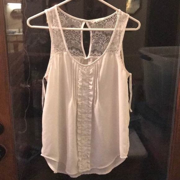 Edge Tops - Edge White Sheer Tank Top Blouse Lace Straps Back